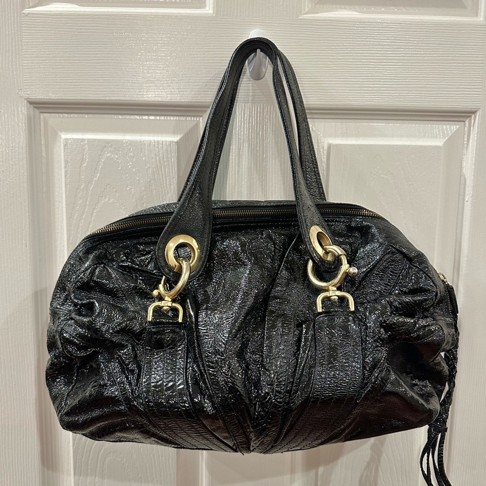 Goldenbleu Jordan Black Patent Leather Shoulder Bag